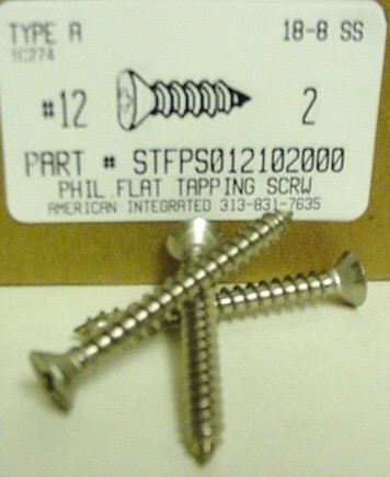 #12X2 FLAT HEAD PHILLIPS TAPPING SCREW A 18-8 STAINLESS STEEL