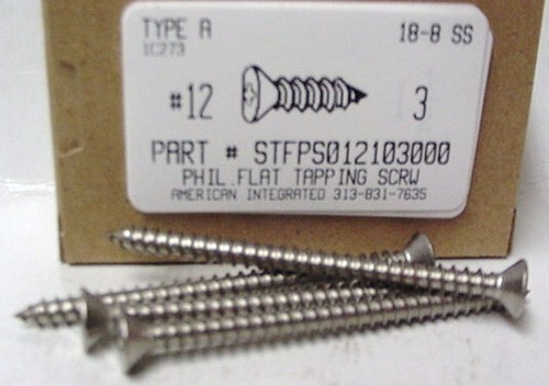 #12X3 FLAT HEAD PHILLIPS TAPPING SCREW A 18-8 STAINLESS STEEL