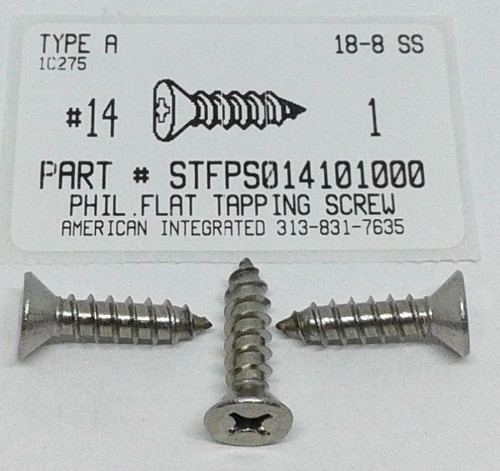 #14X1 FLAT HEAD PHILLIPS TAPPING SCREW A 18-8 STAINLESS STEEL