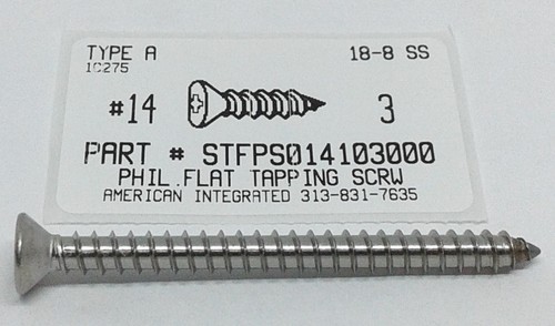 #14X3 FLAT HEAD PHILLIPS TAPPING SCREW A 18-8 STAINLESS STEEL