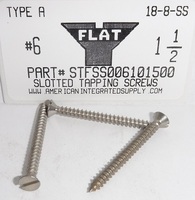 #6X1-1/2 FLAT HEAD SLOTTED TAPPING SCREW 18-8 STAINLESS STEEL