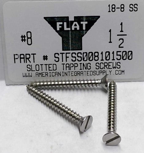 #8X1-1/2 FLAT HEAD SLOTTED TAPPING SCREW 18-8 STAINLESS STEEL