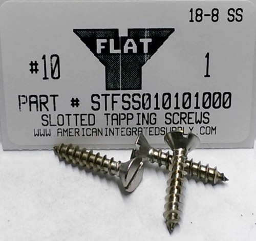 #10X1 FLAT HEAD SLOTTED TAPPING SCREW 18-8 STAINLESS STEEL