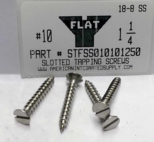 #10X1-1/4 FLAT HEAD SLOTTED TAPPING SCREW 18-8 STAINLESS STEEL