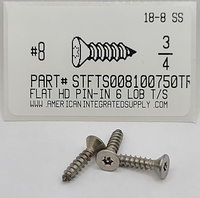 #8X3/4 FLAT HEAD PIN-IN 6 LOBE T20 DRIVE TAPPING SCREW 18-8 STAINLESS STEEL