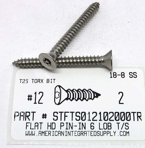 #12X2 FLAT HEAD PIN-IN 6 LOBE DRIVE TAPPING SCREW 18-8 STAINLESS STEEL