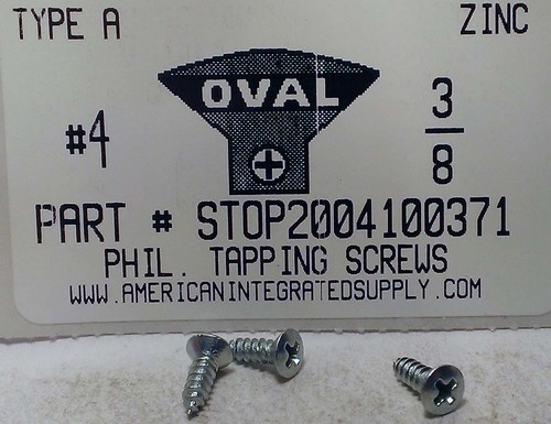 #4X3/8 OVAL HEAD PHILLIPS TAPPING SCREW A,AB STEEL ZINC PLATED