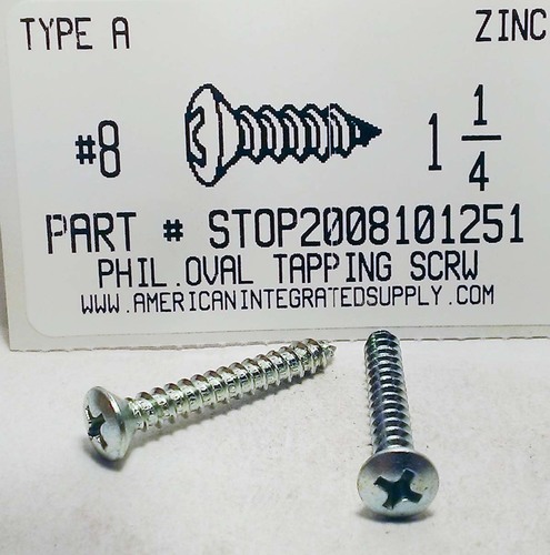 #8X1-1/4 OVAL HEAD PHILLIPS TAPPING SCREW A,AB STEEL ZINC PLATED