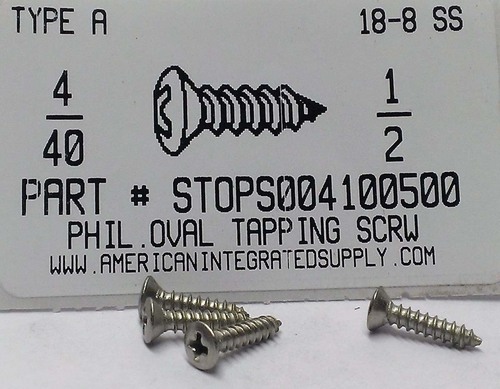 #4X1/2 OVAL HEAD PHILLIPS TAPPING SCREW A 18-8 STAINLESS STEEL