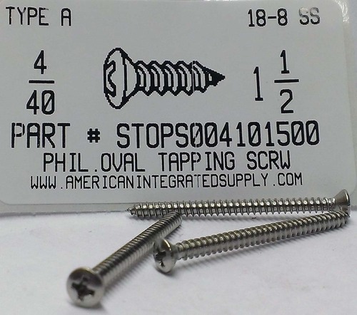 #4X1-1/2 OVAL HEAD PHILLIPS TAPPING SCREW A 18-8 STAINLESS STEEL