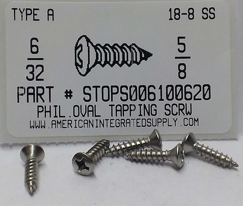 #6X5/8 OVAL HEAD PHILLIPS TAPPING SCREW A 18-8 STAINLESS STEEL