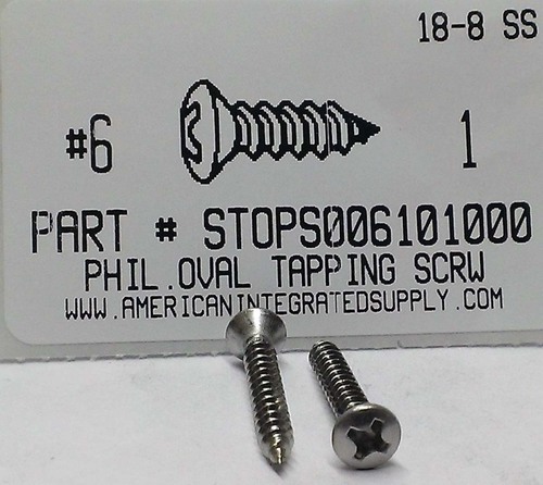 #6X1 OVAL HEAD PHILLIPS TAPPING SCREW A 18-8 STAINLESS STEEL