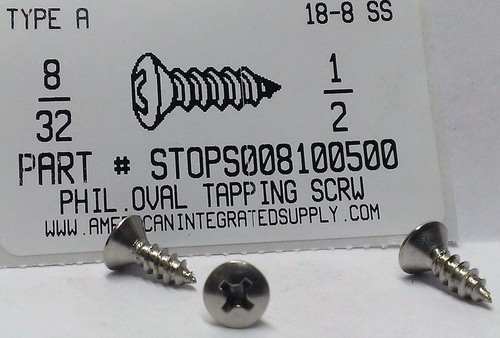 #8X1/2 OVAL HEAD PHILLIPS TAPPING SCREW A 18-8 STAINLESS STEEL