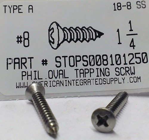 #8X1-1/4 OVAL HEAD PHILLIPS TAPPING SCREW A 18-8 STAINLESS STEEL