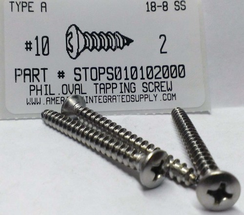 #10X2 OVAL HEAD PHILLIPS TAPPING SCREW A 18-8 STAINLESS STEEL