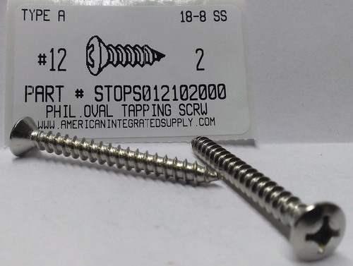 #12X2 OVAL HEAD PHILLIPS TAPPING SCREW A 18-8 STAINLESS STEEL