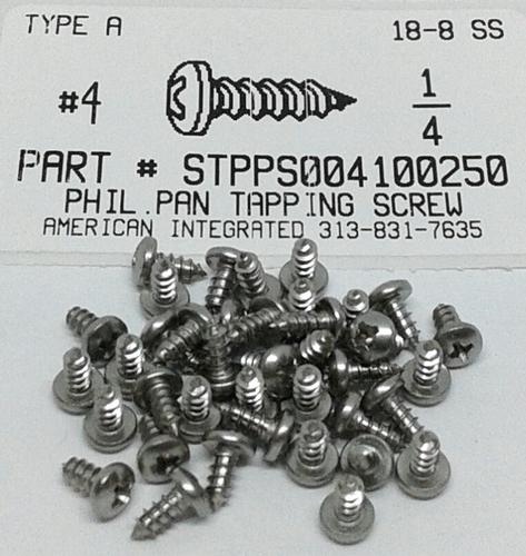 #4X1/4 PAN HEAD PHILLIPS TAPPING SCREW A 18-8 STAINLESS STEEL