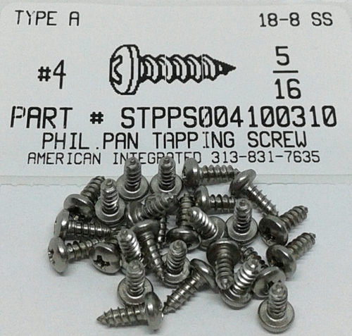 #4X5/16 PAN HEAD PHILLIPS TAPPING SCREW A 18-8 STAINLESS STEEL