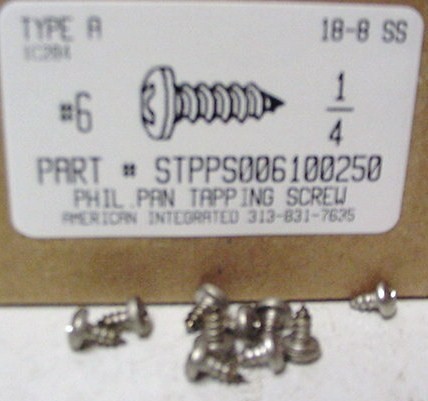 #6X1/4 PAN HEAD PHILLIPS TAPPING SCREW AB 18-8 STAINLESS STEEL