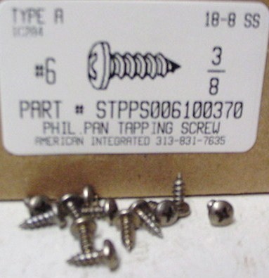 #6X3/8 PAN HEAD PHILLIPS TAPPING SCREW A 18-8 STAINLESS STEEL