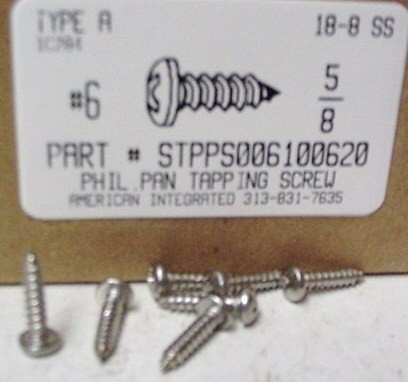 #6X5/8 PAN HEAD PHILLIPS TAPPING SCREW A 18-8 STAINLESS STEEL