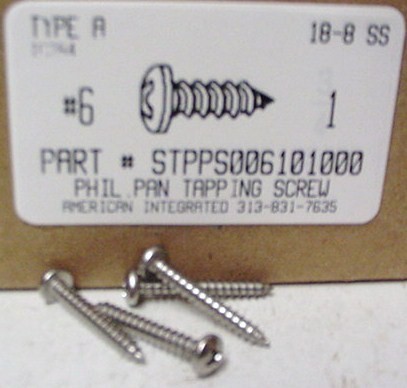 #6X1 PAN HEAD PHILLIPS TAPPING SCREW A 18-8 STAINLESS STEEL