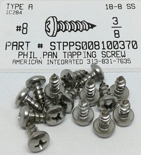 #8X3/8 PAN HEAD PHILLIPS TAPPING SCREW AB 18-8 STAINLESS STEEL