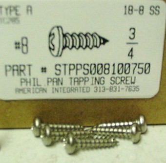 #8X3/4 PAN HEAD PHILLIPS TAPPING SCREW A 18-8 STAINLESS STEEL