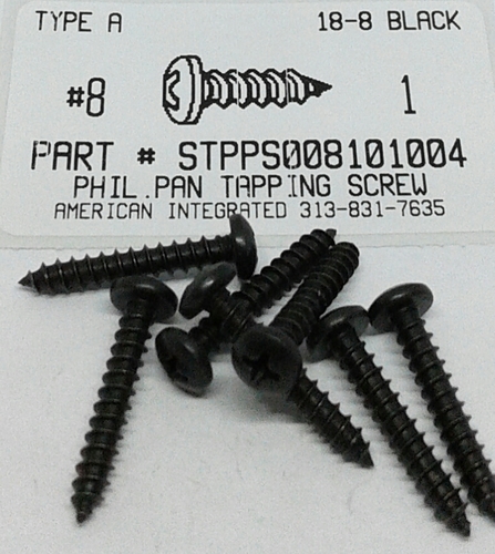 #8X1 PAN HEAD PHILLIPS TAPPING SCREW A 18-8 STAINLESS STEEL BLACK OXIDE