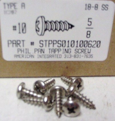 #10X5/8 PAN HEAD PHILLIPS TAPPING SCREW A 18-8 STAINLESS STEEL