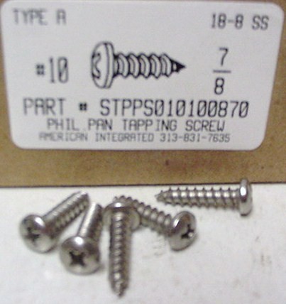 #10X7/8 PAN HEAD PHILLIPS TAPPING SCREW A 18-8 STAINLESS STEEL