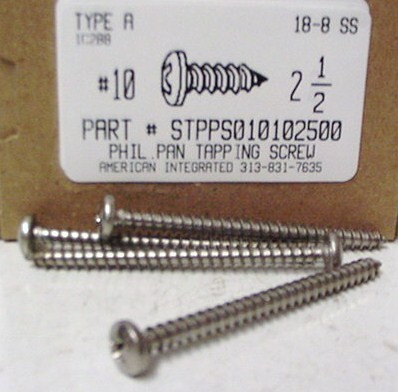 #10X2-1/2 PAN HEAD PHILLIPS TAPPING SCREW A 18-8 STAINLESS STEEL