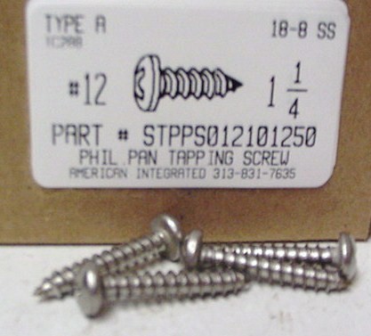 #12X1-1/4 PAN HEAD PHILLIPS TAPPING SCREW A 18-8 STAINLESS STEEL