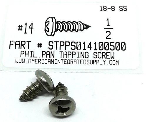 #14X1/2 PAN HEAD PHILLIPS TAPPING SCREW A 18-8 STAINLESS STEEL