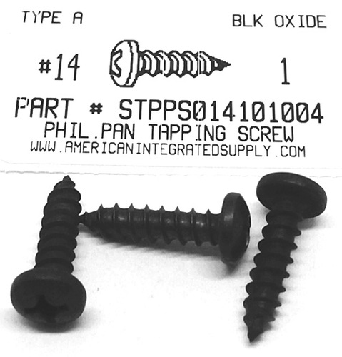 #14X1 PAN HEAD PHILLIPS TAPPING SCREW A 18-8 STAINLESS STEEL BLACK OXIDE