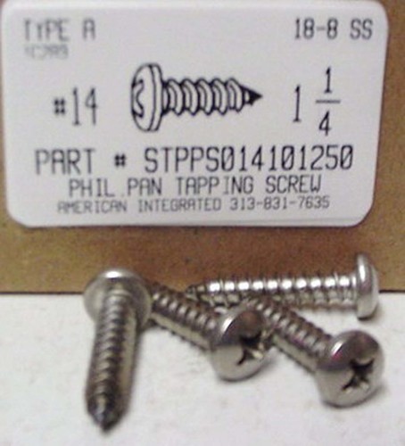 #14X1-1/4 PAN HEAD PHILLIPS TAPPING SCREW A 18-8 STAINLESS STEEL