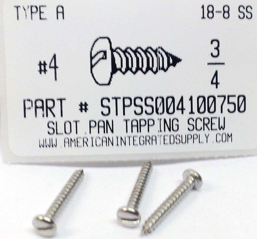 #4X3/4 PAN HEAD SLOTTED TAPPING SCREW A 18-8 STAINLESS STEEL