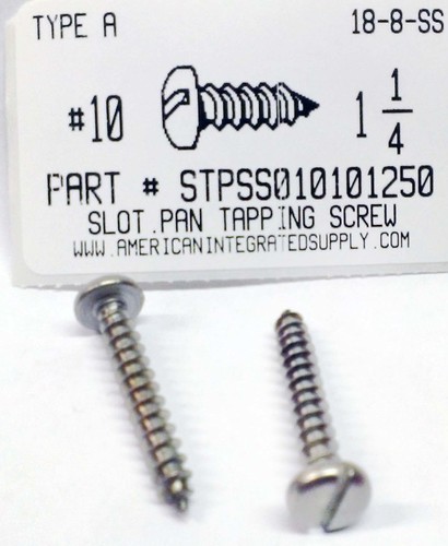 #10X1-1/4 PAN HEAD SLOTTED TAPPING SCREW A 18-8 STAINLESS STEEL