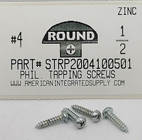 #4X1/2 ROUND HEAD PHILLIPS TAPPING SCREW A,AB STEEL ZINC PLATED (DISCONTINUED)