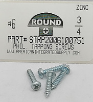 #6X3/4 ROUND HEAD PHILLIPS TAPPING SCREW A,AB STEEL ZINC PLATED