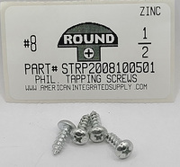 #8X1/2 ROUND HEAD PHILLIPS TAPPING SCREW A,AB STEEL ZINC PLATED