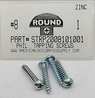 #8X1 ROUND HEAD PHILLIPS TAPPING SCREW A,AB STEEL ZINC PLATED