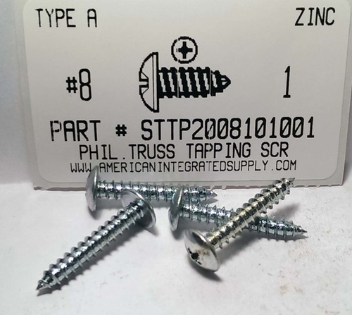 #8X1 TRUSS HEAD PHILLIPS TAPPING SCREW A,AB STEEL ZINC PLATED