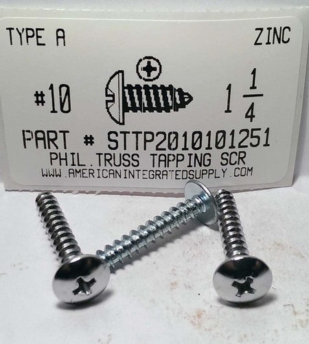 #10X1-1/4 TRUSS HEAD PHILLIPS TAPPING SCREW A,AB STEEL ZINC PLATED