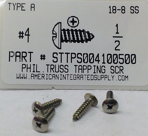 #4X1/2 TRUSS HEAD PHILLIPS TAPPING SCREW A 18-8 STAINLESS STEEL