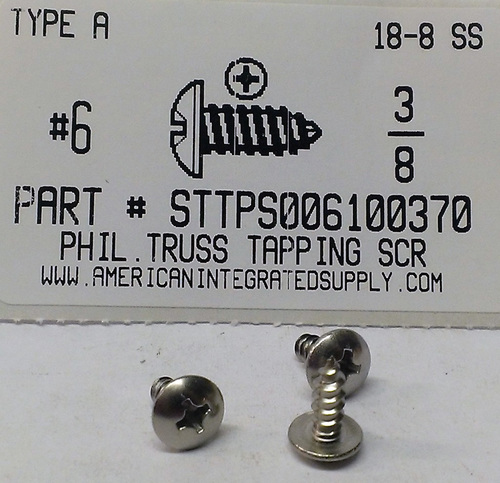 #6X3/8 TRUSS HEAD PHILLIPS TAPPING SCREW A 18-8 STAINLESS STEEL