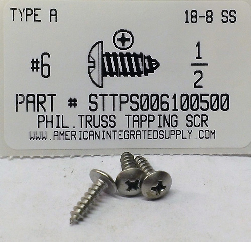 #6X1/2 TRUSS HEAD PHILLIPS TAPPING SCREW A 18-8 STAINLESS STEEL