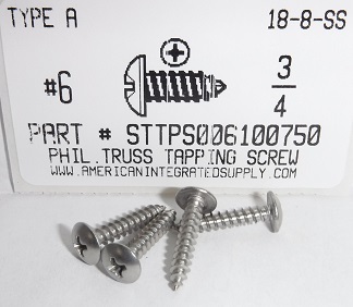 #6X3/4 TRUSS HEAD PHILLIPS TAPPING SCREW A 18-8 STAINLESS STEEL