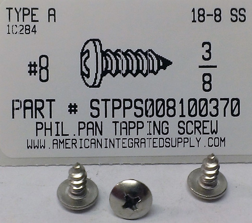 #8X3/8 TRUSS HEAD PHILLIPS TAPPING SCREW A 18-8 STAINLESS STEEL