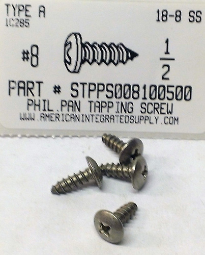 #8X1/2 TRUSS HEAD PHILLIPS TAPPING SCREW A 18-8 STAINLESS STEEL